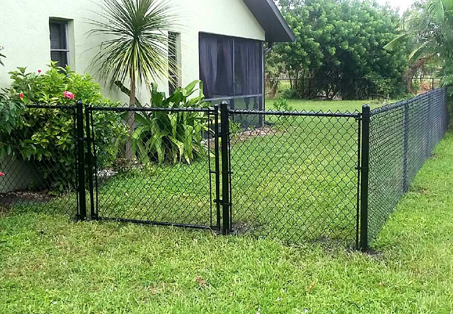 Close-up of a chain link fence gate.